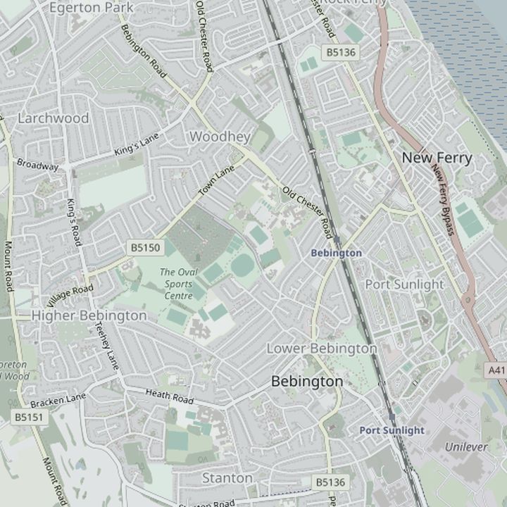 Map of Bebington and the surrounding streets